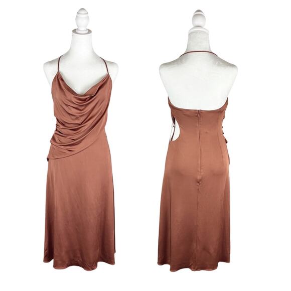 Et Ochs Nora Halter Cut Out MIdi Dress 6 NEW Brown - Picture 5 of 14